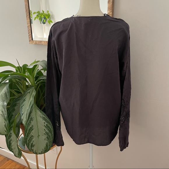 H&M LOGG Charcoal Black Bell Sleeve Eyelet Top - Picture 2 of 6